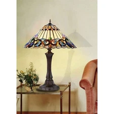 Tiffany Style Table Lamp Victorian Old-Fashioned Vibe Accent Brown Blue Cream
