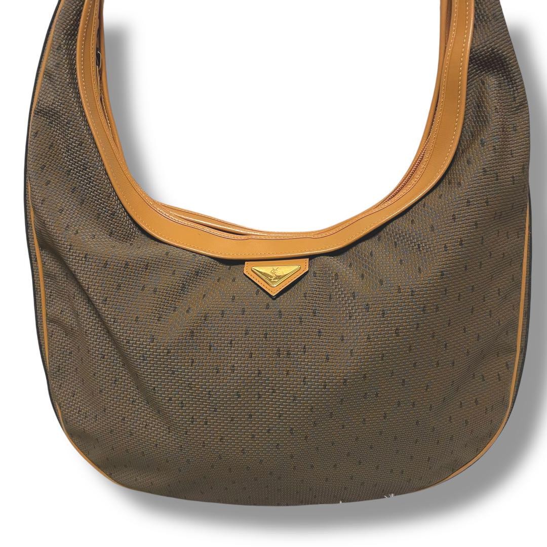 Rara borsa a tracolla YVES SAINT LAURENT YSL tela mezzaluna marrone vintage usata ex+