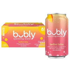Bubly Sparkling Water Bellini Bliss 12 oz Cans Pack of 8 Zero Calories