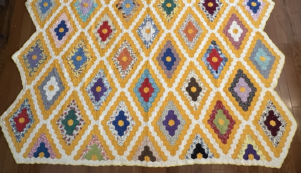 Edredón cosido a mano diamante retazos vintage abuelas flores jardín 75x85" Foto 3 de 4