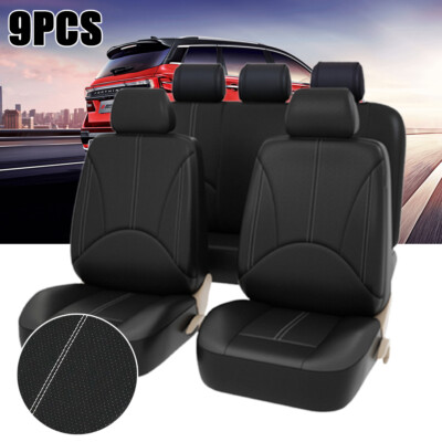 9 Pack PU Leather Car Seat Cover Durable Protector Cushion Universal Full Set US
