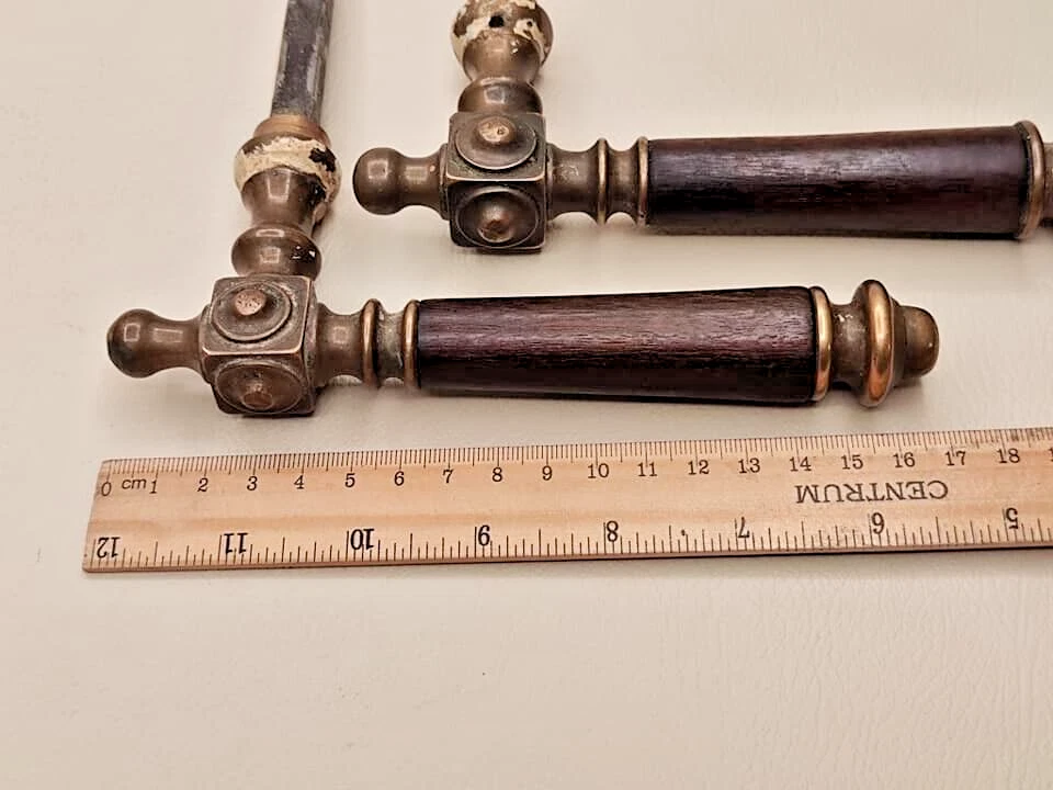 2 件老式拉脱维亚门把手旋钮套装 1900 年代木质黄铜 — 第 4/4 张图片