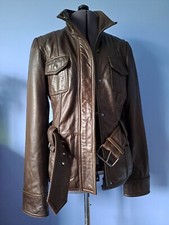 Kenneth Cole Soft Leather Jacket Bay Brown, Fitted, High Collar, Belt S Uk 10