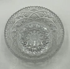 Crystal American Brilliant Cut Candy Nut Bowl Dish Hobstar Flower 6 1/8” Vintage