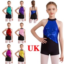 UK Girls Sequins Gymnastics Leotard Jazz Latin Ballet Dance Performance Costume
