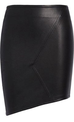 ba&sh Party Asymmetrical 100% Lambskin Leather Black Mini Skirt Stretch New