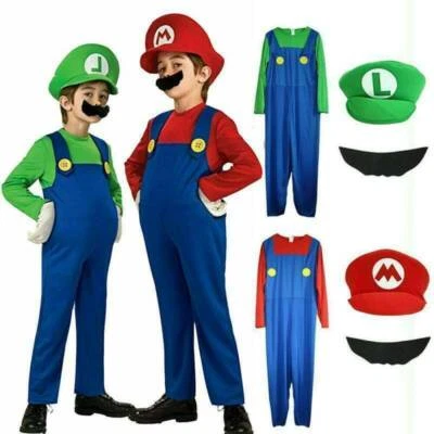 ANIANHAO Kids Boys Girls Super Mario Luigi Plumber Bros Fancy Dress Party Outfits Costume