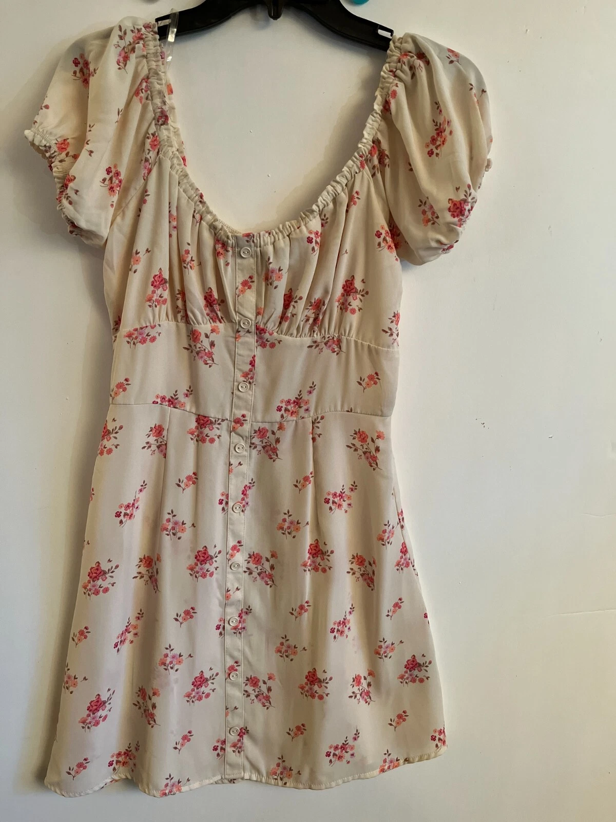 VETEMENTS Abito Trixxi Juniors piccolo rosa floreale scollo a scoop cappuccio maniche Y2K babydoll