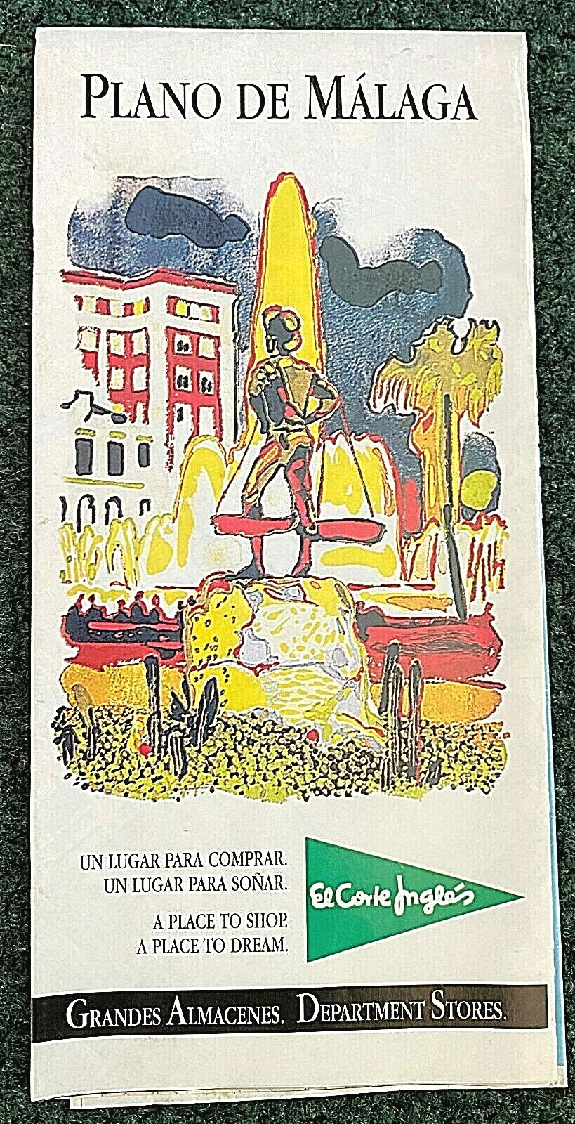 Mapa Vintage de Málaga España--Plano de Málaga-El Corte Inglés