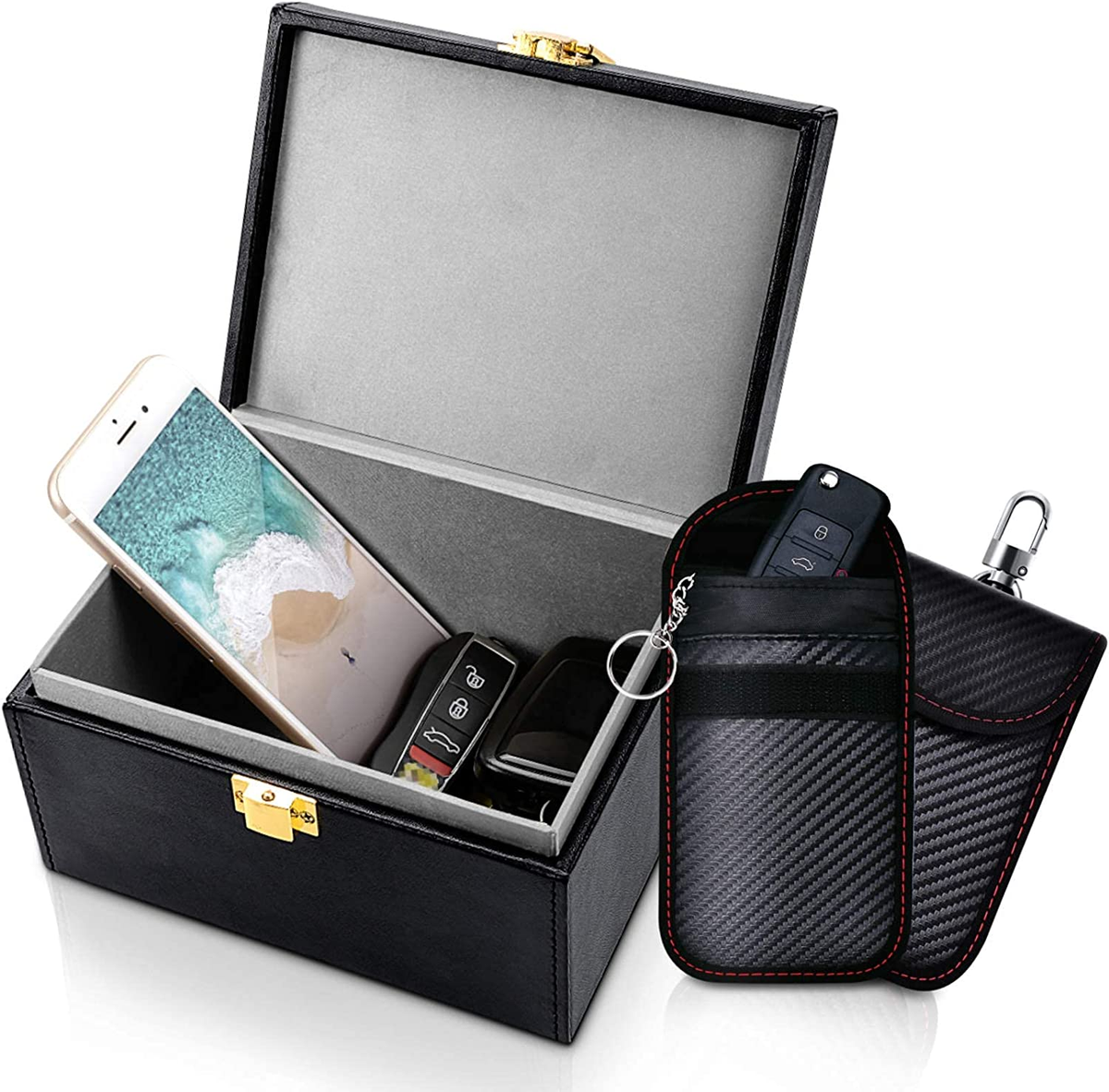 Caja Faraday Gris Oscuro + 2 Bolsas: Bloquea Señal De Llave De Coche RFID Y Entrada Sin Llave (Doble Capa)