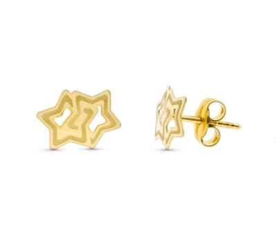 Pendientes oro 18k 750 Mls. Cierre Presión. 2 Estrellas Entrelazadas 9x7 MM. 