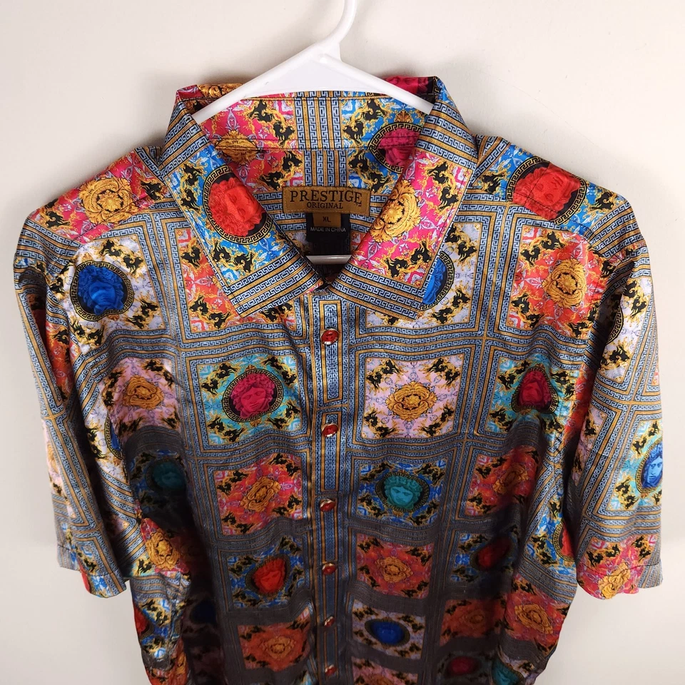 Prestige Original Shirt Men XL Gray Blue Red Vibrant Colorful Faces Button Up * - Image 3 of 4