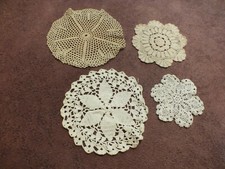 Beautiful Collectible Handmade Crocheted Doily Set 4 Different White-Ecru 5-8"
