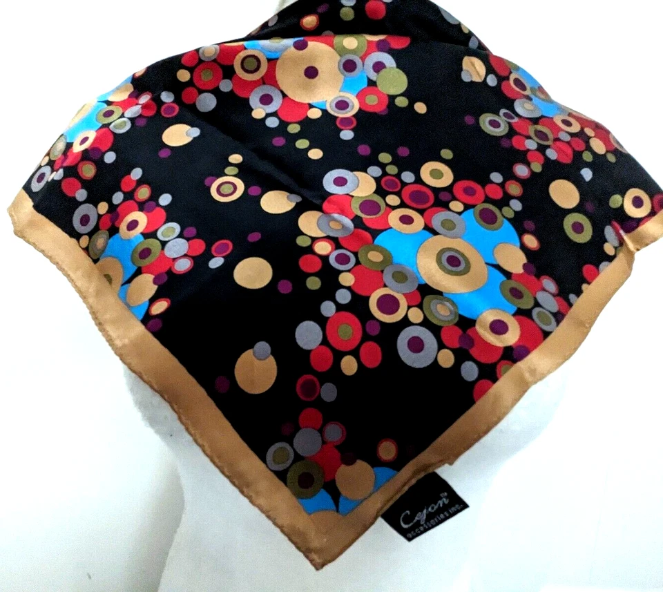 Cejon multicolor Polka dots black tone Classic Square 21x21" All Silk Scarf - Image 3 of 4