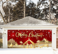 Christmas Garage Door Decoration Nativity Scene Merry Xmas Banner 16X7 FT