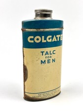 Vintage Colgate Talc For Men Tin w lid Still has Talcum Inside Some rust on can.