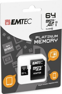 MICROSD XC 1 Memory Card Class 10 + SD Adapter 64GB Platinum Full HD 3D GOPRO )