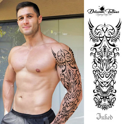 VOLLÄRMEL ARM TEMPORÄRES TATTOO TRIBAL TOTEM, SCHWARZE TINTE, HERREN, DAMEN, KINDER