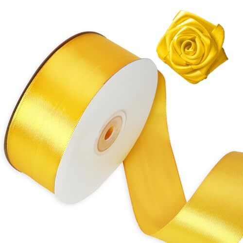 1 1/2 Inch Satin Ribbon 50 Yards Yellow Satin Ribbon Fabric Ribbon for Gift W... - Picture 1 of 7