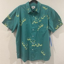 NWT Obey 100 Organic Cotton Bubble Mens Turquoise Teal Blue Button Up Shirt L