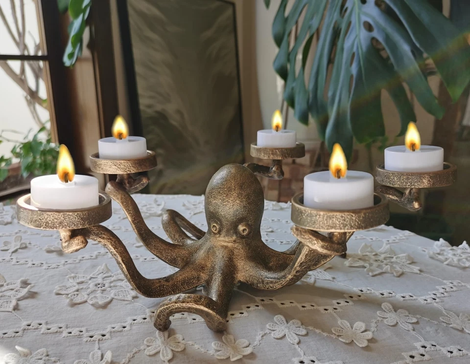 Candelabro de pulpo de hierro - Candelabro decorativo de pulpo - Té de pulpo... Foto 3 de 4