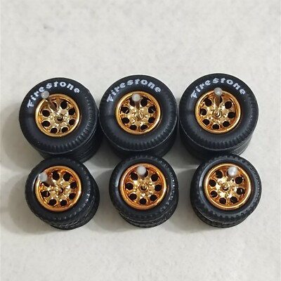 8 DOT RUBBER WHEELS TIRES 3 SETS 1/64 SIZE CHEVY GASSER WHEEL GOLD