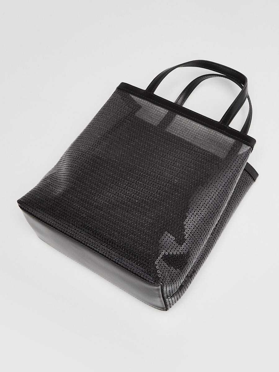 Prada Black Sequin Mesh and Leather Small Tote Bag 1BG417 | eBay