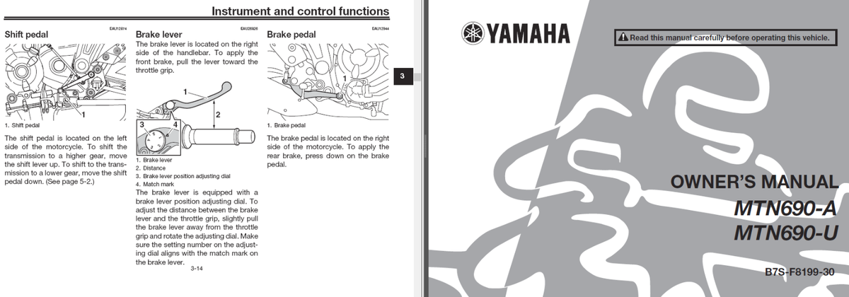YAMAHA MT07 MTN690-A サービスマニュアル 2018-2021 Yamaha MT-07 (MTN690-A) Service Owner's & Parts