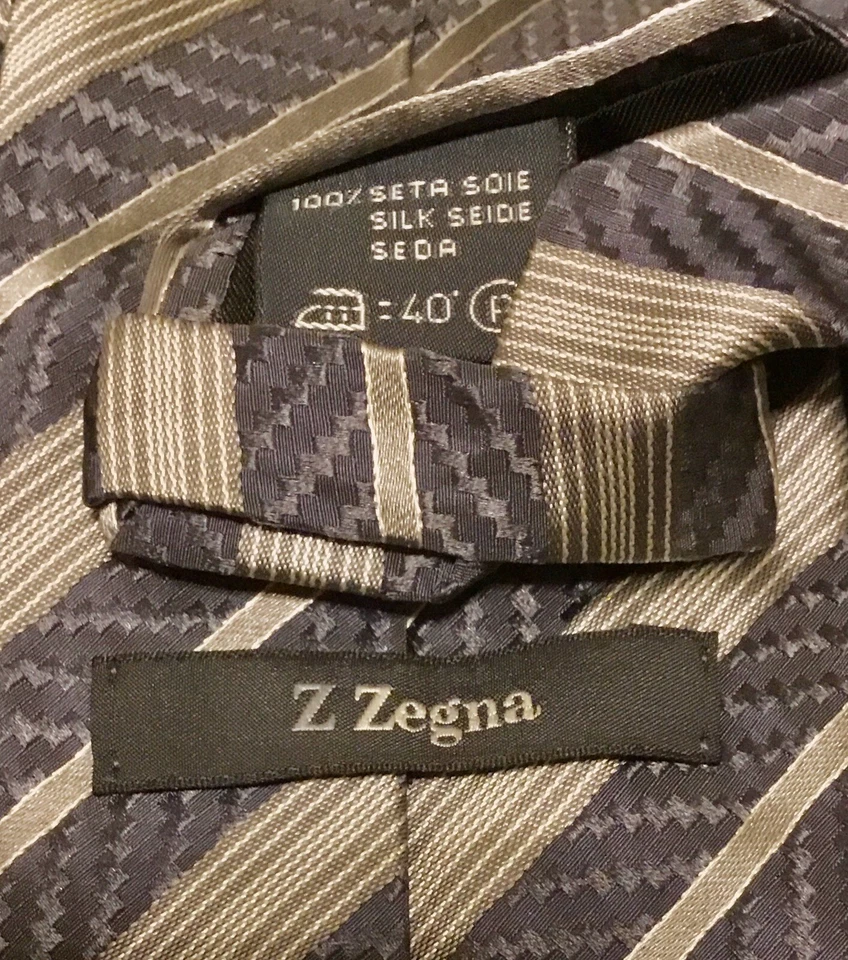 Corbata Z ZEGNA dorada, gris, rayas bronce 100 % seda 3”w hecha en Italia sin estado Foto 3 de 4