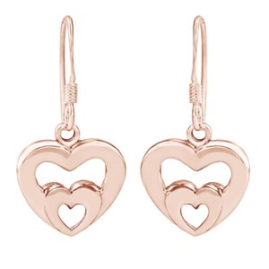 Authentic Twin Hearts Love Symbol 14K Rose Gold Plated Dangle Earrings Valentine Gifts
