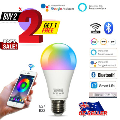 15W Smart Light Bulb Globe E27 B22 WiFi Bluetooth RGB RGBW LED Lamp ...