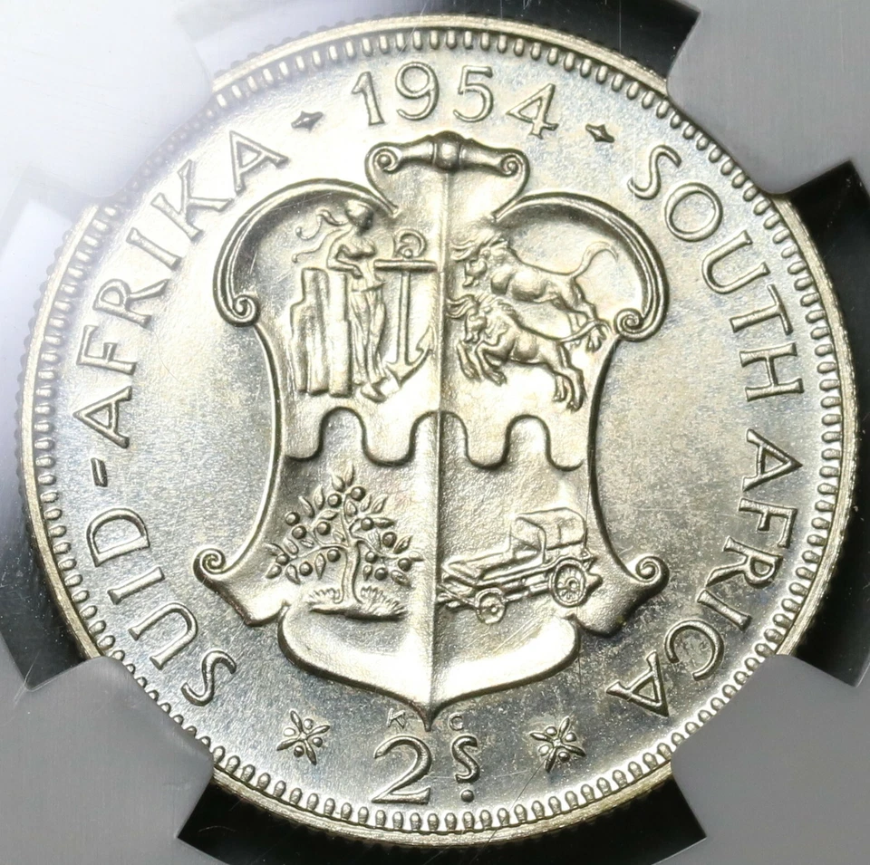 1954 NGC PF 65 South Africa Proof 2 Shillings Florin Silver Coin 3.2k (19100704C - Image 3 of 4