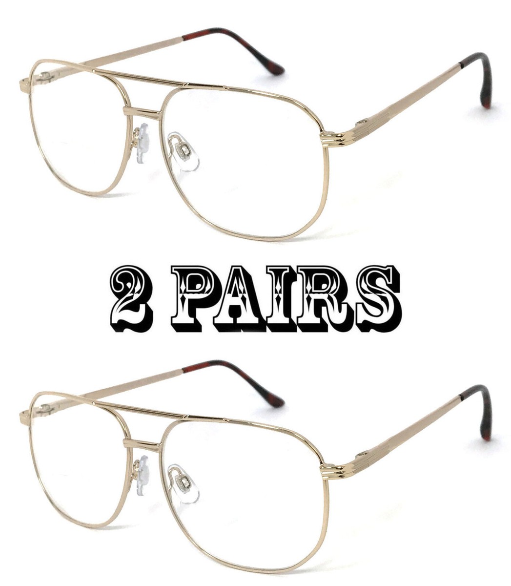 1 Or 2 Pairs Metal Frame Full Lens Reading Glasses - Spring Hinge, Large Pilot Style, Gunmetal/Gold/Silver
