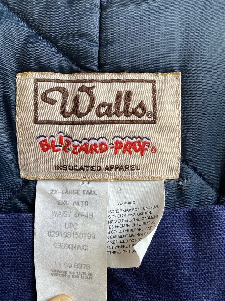 VTG Walls Blizzard Pruf Bib Cargo Overalls Mens Blue Insulated Workwear USA 90s - Image 3 of 4