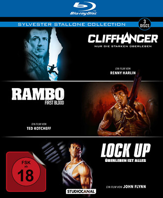 3x Uncut Sylvester Stallone Lock Up Rambo Cliffhanger Blu-Ray Box Collection New