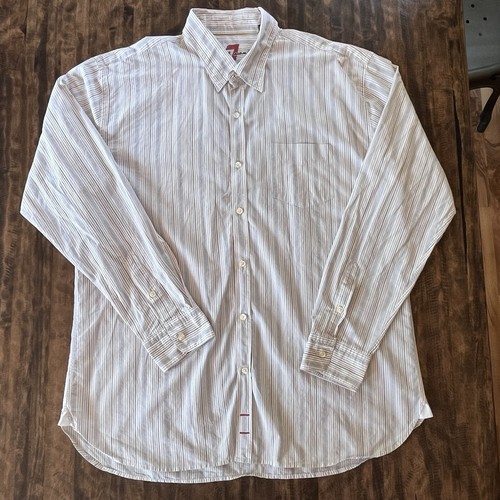 7 For All Mankind Mens XL Shirt Blue Tan Striped Long Sleeve Casual Button Up - 第 1/10 張圖片