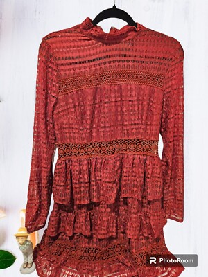 IN AWE of You Awesomeness TV Macys Dress Large Burgundy Red Ruffled Lace  NWT | eBay