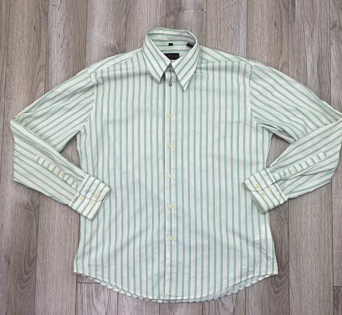 Green and white striped mens best sale dress shirt