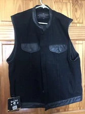 Damage & Steel Vest Black Denim with Leather Accents Motorcycle Large CCW Pocket
