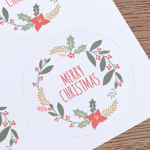 5 Sheets Wine Bottle Labels Merry Christmas Wreath Round Stickers Cookies - Picture 11 of 12