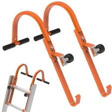 2 Pack Ladder Roof Hook with Wheel Heavy Duty Steel Ladder Stabilizer, Roof R...