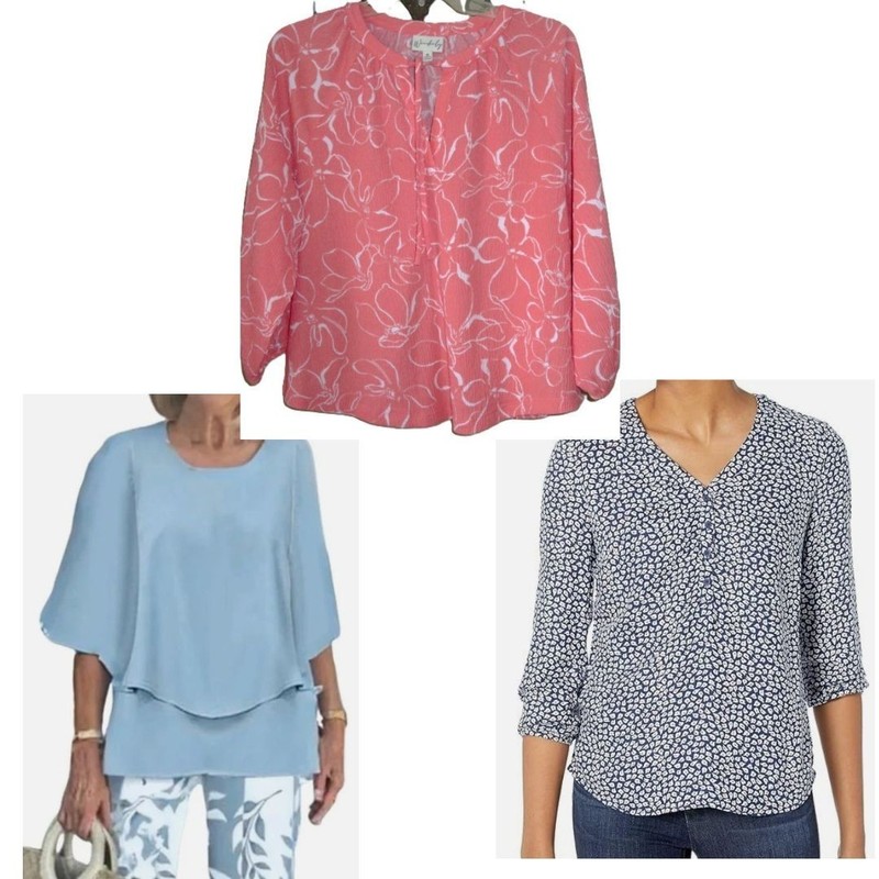 3 Tops - 3/4 Sleeve Pullover Shirt Loose-Fit Blouses Coral Blue Navy Sz M *MINT*