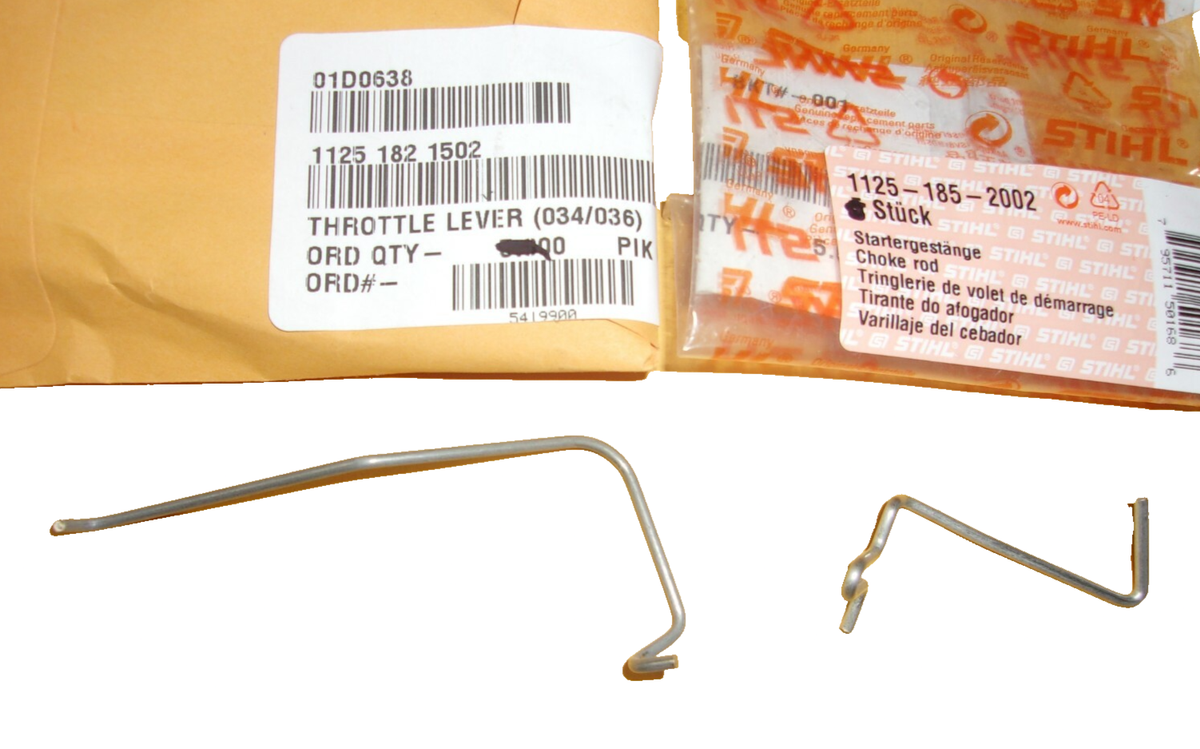 Stihl Throttle Rod & Choke 036 034 360 OEM 1125-182-1502 1125-185