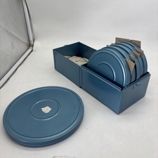 Lot Of 6 Compco 8mm 200' metal movie reels-cans -carrying Case BLUE EUC Vintage