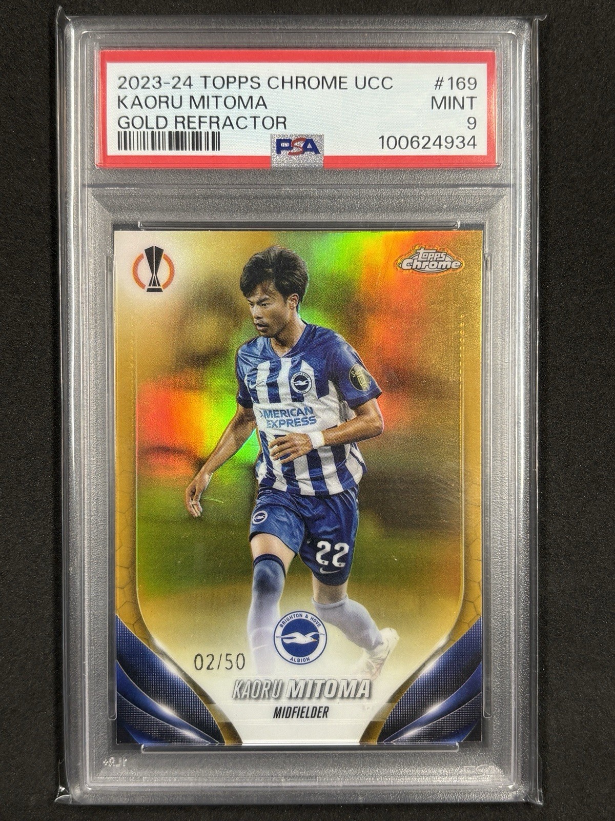 2023-24 Topps Chrome UCC Kaoru Mitoma Gold Refractor /50 PSA 9 #169