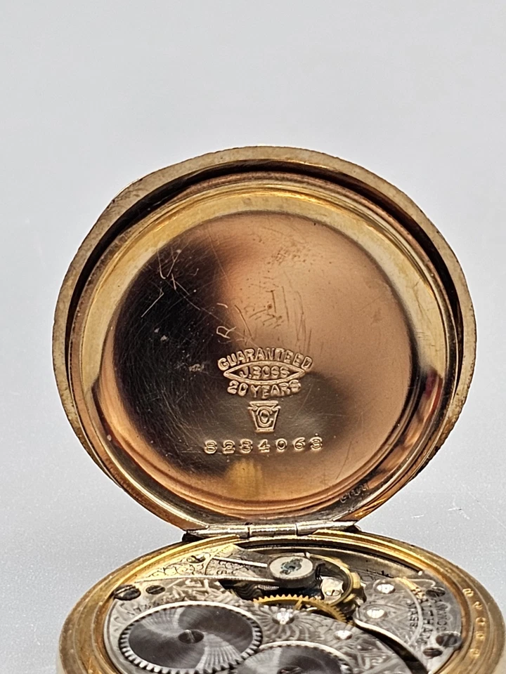 Reloj Bolsillo Waltham Cuerda Manual 7 Joyas Lleno de Oro Grabado Keystone J.Boss Foto 3 de 4