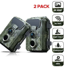 2 Pack 4K Hunting Game Trail Camera 48MP Wildlife Waterproof Cam Night Vision