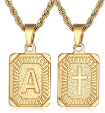Initial Letter Necklaces for Men,Stainless Steel Plated a Z Square Pandent Lette