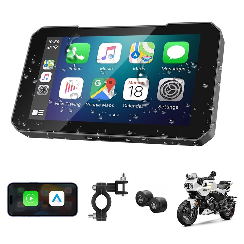 Autoradio Portatile per Moto 5 Pollici CarPlay Senza Fili Navigazione Bluetooth - Immagine 1