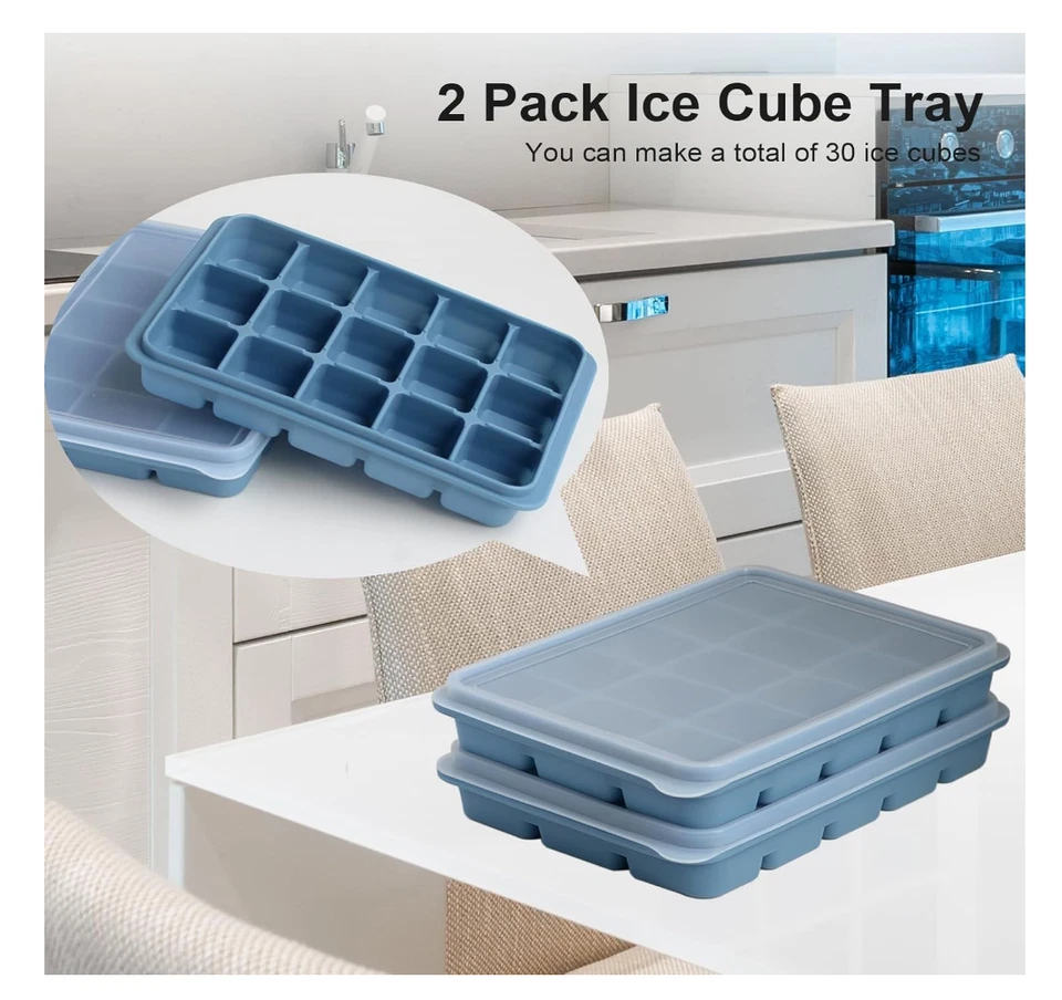 2 Stück Eiwürfelformen mit Deckel Silikon Eiswürfelbehälter BPA-Frei 30 Fach - Bild 2 von 4